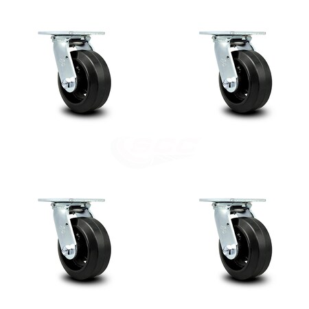 5 Inch Rubber On Steel Wheel Swivel Caster Set With Ball Bearings